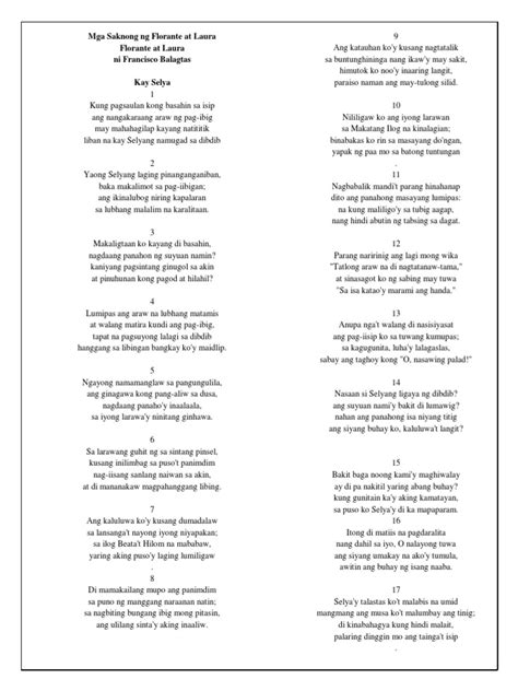Filipino Talasalitaan ( Florante at Laura saknong 1.